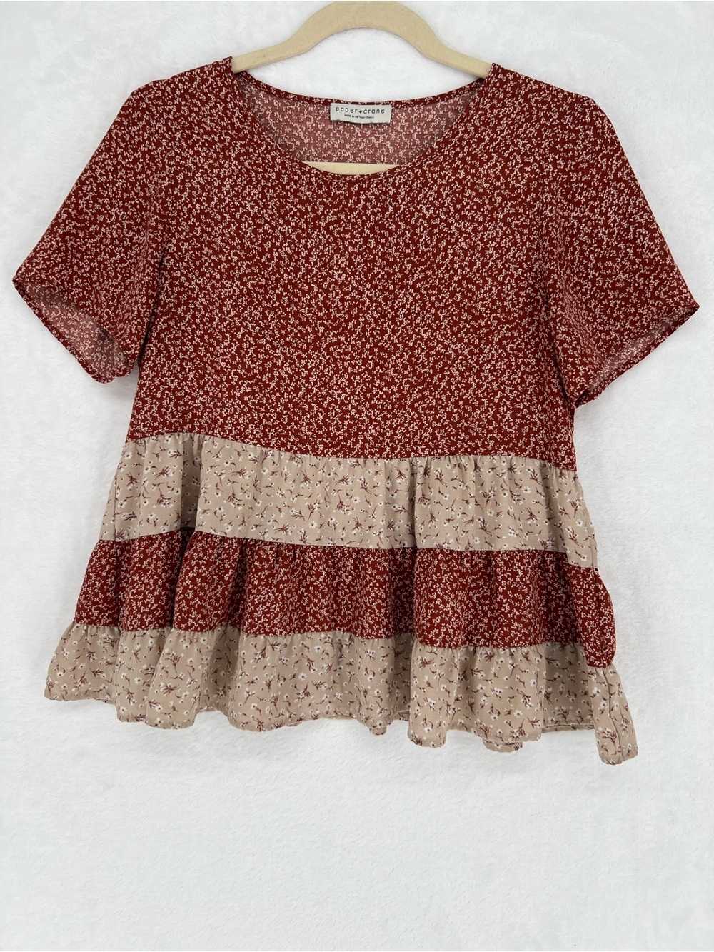 Anthropologie Paper Crane Ditzy Floral Blouse Sz S Babydoll Boho Prairie Tiered